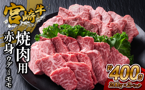 【宮崎牛】焼肉 赤身（ウデ又は上モモ） 400g(200g×2P) 真空パック 冷凍 2620190 - 宮崎県えびの市