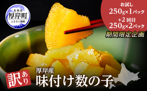 期間限定企画 まずはお試し 1パックを先にお届け 訳あり 北海道 数の子 味付け数の子 琥珀の月 ひとくちサイズ 500g (250g×2) かずのこ 北海道産 国産 海鮮 厚岸 魚介類 魚卵 2620318 - 北海道厚岸町