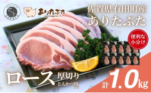 【計1kg！真空個包装で便利】ありたぶた ロース 厚切り とんかつ用 100g×10パック 1kg【有田まちづくり公社】豚 ぶた 豚肉 ロース肉 トンテキ ステーキ 小分け 真空 パック 佐賀県産 有田町産 ブランド豚 N12-19 2620357 - 佐賀県有田町