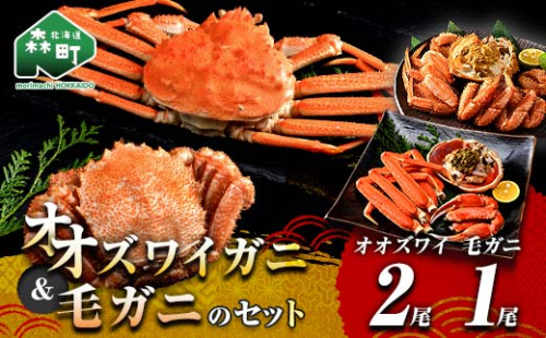オオズワイガニ毛がに3尾Bセット オオズワイガニ2尾(300～350g前後×2尾) 毛がに1尾(約350g) ＜海鮮問屋　株式会社　瑞宝＞ かに カニ 蟹 ガニ がに 海鮮 森町 北海道 mr1-1373 2621961 - 北海道森町