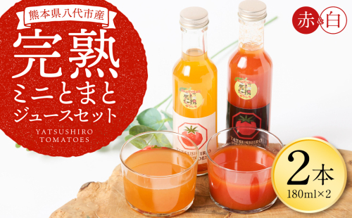 八代産完熟ミニとまとジュース 180ml（赤・白） 2本セット トマト ミニトマト 完熟 ジュース 飲料 野菜 熊本県 八代市 2622176 - 熊本県八代市