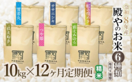 【令和8年産先行予約】【定期便12回】殿やのお米6種類（精米）（毎月1種類　10kg(10kg×1袋)×12ヶ月）　K-887
