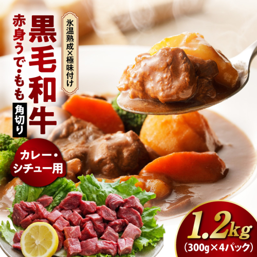 【氷温熟成×極味付け】黒毛和牛 赤身 うで・もも 角切り 1.2kg【煮込み用 300g×4P 小分け 訳あり サイズ不揃い 簡単調理 カット済み カレー シチュー】 mrz0438 2623136 - 大阪府泉佐野市