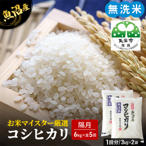 無洗米 定期便 隔月 5回 コシヒカリ 6kg 米 白米 お米 魚沼産コシヒカリ 新潟米 新潟 魚沼市 定期 2627513 - 新潟県魚沼市