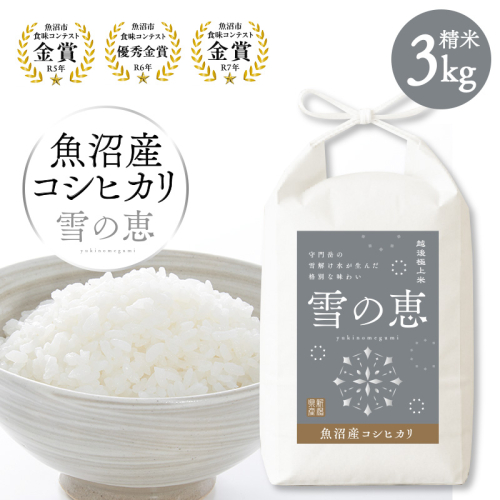 【令和8年産 新米先行受付】魚沼産コシヒカリ雪の恵（精米）3kg 2627847 - 新潟県魚沼市