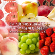 りんご食べ比べ3種入り！プレミアム定期便6回(桃・シャインマスカット・りんご3種)