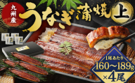 九州産 うなぎ 蒲焼 上 4尾 (1尾あたり160～189g)【2026年7月発送】