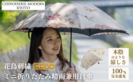 【シノワズリーモダン京都】花鳥刺繍ミニ折りたたみ晴雨兼用日傘 ベージュ［ 京都 日傘 ブランド 女優日傘 完全遮光 晴雨兼用 おしゃれ 軽量 人気 おすすめ ギフト プレゼント お取り寄せ 通販 送料無料 ふるさと納税 ］