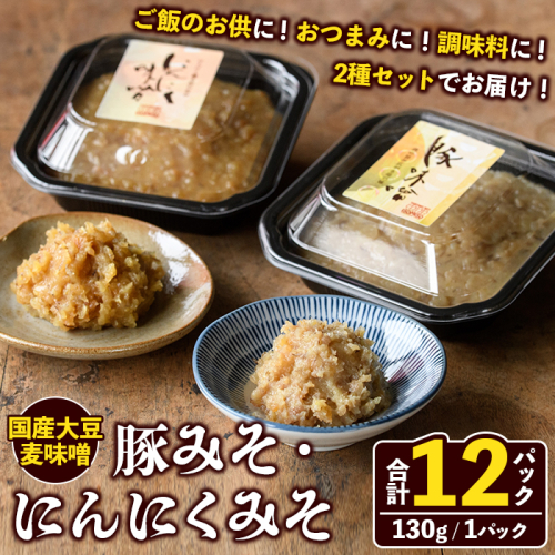 国産大豆麦味噌使用！ご飯のお供セット(豚みそ+にんにくみそ・合計12パック) 国産 味噌 みそ 麦味噌 麦みそ 豚味噌 ぶたみそ にんにく味噌 自家製 手作り ごはんのお供 おかず おつまみ 万能調味料 【田舎みそ磯畑～ISOMISO～】akn099-15 2633898 - 鹿児島県阿久根市