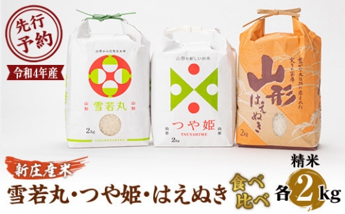 【先行予約】令和4年産米 食べ比べ3種（精米）各2kg F3S-1401 263570 - 山形県新庄市