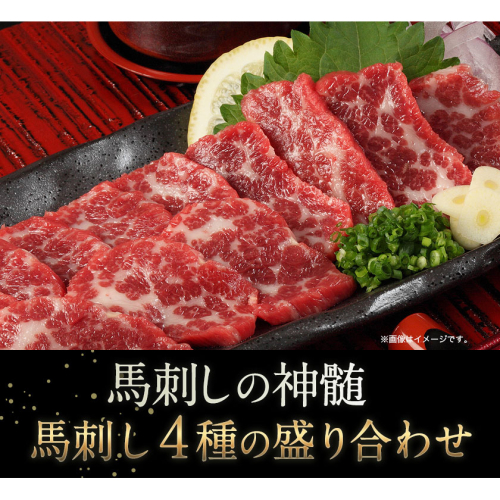 馬刺し4種の盛り合わせ【極上大トロ馬刺し80g/特選霜降り馬刺し80g/ロース馬刺し80g×3/赤身馬刺し80g×4】+タレ360ml付き《90日以内に出荷予定(土日祝除く)》 熊本県 葦北郡 津奈木町 2638025 - 熊本県津奈木町