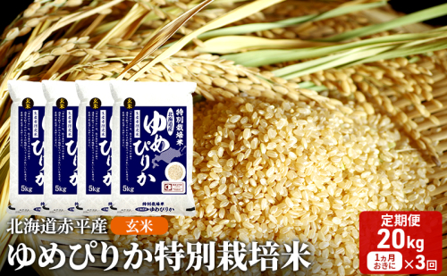 玄米 北海道赤平産 ゆめぴりか 20kg (5kg×4袋) 特別栽培米 【1ヵ月おきに3回お届け】 米 北海道 定期便 ふるさと納税 2639012 - 北海道赤平市