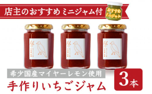 手作り いちごジャム 160g ３本 セット 希少 国産 マイヤーレモン お得 お試し ミニジャム付 保存料 着色料 不使用  ジャム フルーツ 果物 いちご 苺 果肉 パン 朝食 朝ご飯 贈り物 贈答 箱詰め プレゼント ギフト 手作り ハンドメイド  詰め合わせ スイーツ おやつ ケーキ パンケーキ 美味しい 三重県 尾鷲市 KA-38