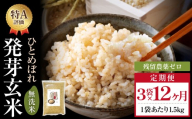 特A ひとめぼれ 米 残留農薬ゼロ 発芽玄米 1.5kg × 3袋 12ヶ月 毎月定期便 無洗米 令和7年度産 玄米 こめ コメ お米 ヒトメボレ ご飯 ライス 大分県 大分 玖珠町 玖珠