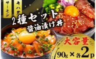 2種 醤油 漬け丼 90g×各2パック サーモン キハダマグロ 鮪 まぐろ 鮭 さけ 切り身 特製 づけ丼 丼 海鮮丼 刺し身 刺身 切身 手軽 便利 ご飯のお供 簡単調理 時短 海鮮 魚介 惣菜 冷凍 小分け 大容量 ふるさと納税 人気 ふるさと納税漬け丼 ふるさと納税海鮮丼 TY084