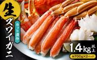 生ズワイガニ（カット済み）　1.4kg以上（約700g×2パック）お刺身OK ｜ズワイガニ かに カニ 蟹 ポーション 丸中しれとこ食品  北海道 斜里町