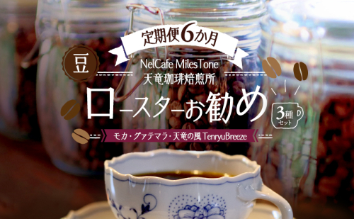 【定期便6か月】ロースターお勧め3種セット（モカ・グァテマラ・天竜の風　TenryuBreeze） 豆 コーヒー豆 珈琲豆 コーヒー 静岡 浜松市 2656213 - 静岡県浜松市