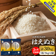 【令和8年産米】※選べる配送時期※はえぬき30kg（10kg×3ヶ月）毎月定期便 山形県産 【米comeかほく協同組合】
