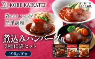 一流シェフ仕込み 神戸開花亭 煮込みハンバーグ 3種10袋セット|京都 有名店 ハンバーグ 人気[ 有名店 ハンバーグ デミグラスソース トマトソース てりやきソース 食べ比べ レトルト食品 簡単 時短 便利 長期保存 おすすめ 洋食 お取り寄せ 通販 送料無料 ふるさと納税 ]