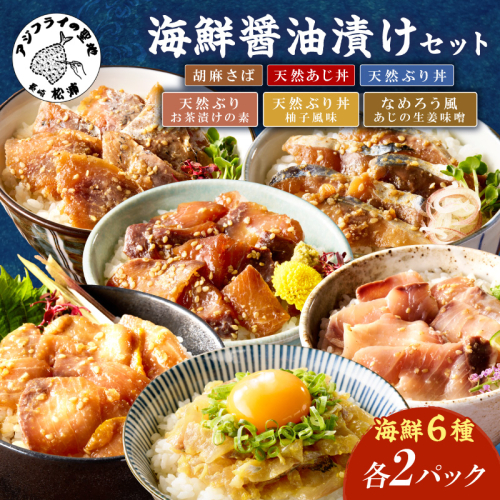 【流水解凍だけの簡単調理】海鮮醤油漬け バラエティ海鮮丼６種セット 各2パック( アジ サバ ブリ あじ さば ぶり 海鮮丼 流水解凍 お手軽 時短料理 海鮮 漬け丼 小分け 国産 長崎県 松浦市 )【B6-050】 2659446 - 長崎県松浦市