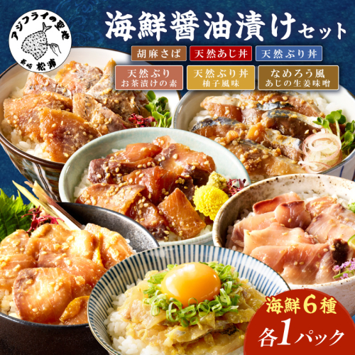 【流水解凍だけの簡単調理】海鮮醤油漬け バラエティ海鮮丼６種セット 各1パック( アジ サバ ブリ あじ さば ぶり 海鮮丼 流水解凍 お手軽 時短料理 海鮮 漬け丼 小分け パック セット 国産 長崎県 松浦市 )【A9-062】 2659450 - 長崎県松浦市