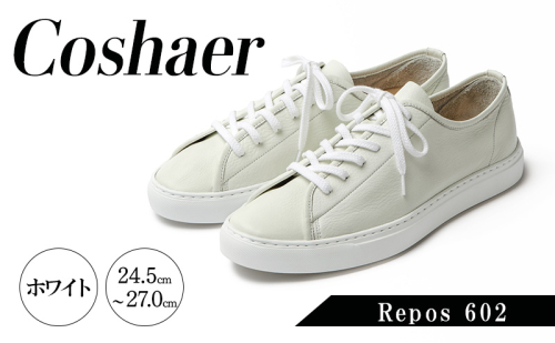 Coshaer(コシャール) レザースニーカー ファッション シューズ 靴 お洒落 レザーシューズ インソール 軽い 純国産 Repos 602 WHITE 2659598 - 奈良県大和郡山市
