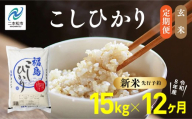 《新米先行予約》【毎月届く】令和8年産 福島県産こしひかり 玄米 定期便 15kg 12回 株式会社あだたら米 二本松市