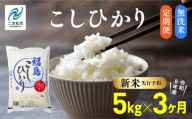 [新米先行予約][毎月届く]令和8年産 福島県産こしひかり 無洗米 定期便 5kg 3回 株式会社あだたら米 二本松市