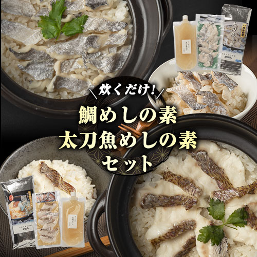 出汁で炊く！ 鯛めし/太刀魚飯の素セット (2合用各1セットずつ)《30日以内に出荷予定(土日祝除く)》熊本県 葦北郡 津奈木町 平国丸 鯛 太刀魚 2663008 - 熊本県津奈木町