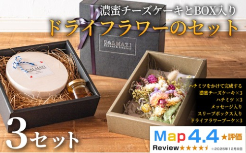 9月30日受付終了濃蜜チーズケーキ BOX入り ドライフラワーのセット 3セット 《30日以内に出荷予定(土日祝除く)》CALMATI 和歌山県 岩出市 ケーキ チーズケーキ チーズ スイーツ デザート お菓子 送料無料 2663180 - 和歌山県岩出市