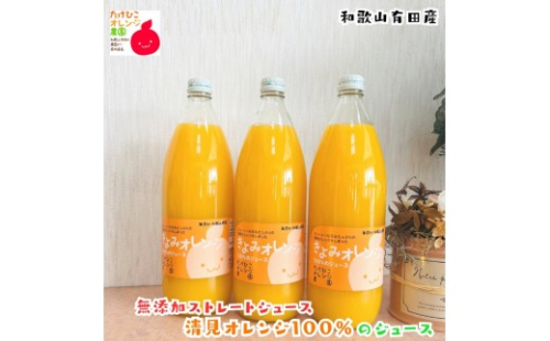 【数量限定】清見オレンジ100%のジュース(無添加ストレート)　1,000ml×3本セット ［MS160］ 2664162 - 和歌山県上富田町