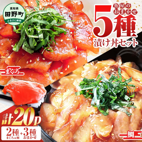 これが魚屋の漬け丼だ！魚屋のおまかせ5種漬け丼セット(マグロ＋鯛＋おまかせ3種) 5種×4P 合計20パック 各80g 鮪 鯛 詰め合わせ 漬け丼 漬け どんぶり 丼 20パック 海鮮 魚 真空パック 個食 個包装 冷凍 2664167 - 高知県田野町