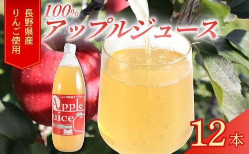 果汁100％りんごジュース 1L×12本 サンふじ ジュース ドリンク 信州 長野 2666995 - 長野県上田市