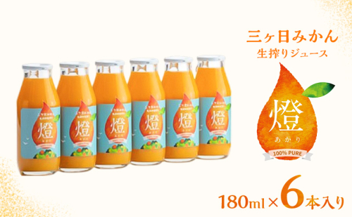 三ヶ日みかん生搾りジュース燈（あかり）【180ml×6本入】 みかん ジュース 濃厚 三ヶ日みかん青島 生搾り 100%ジュース 静岡 浜松市 2668304 - 静岡県浜松市