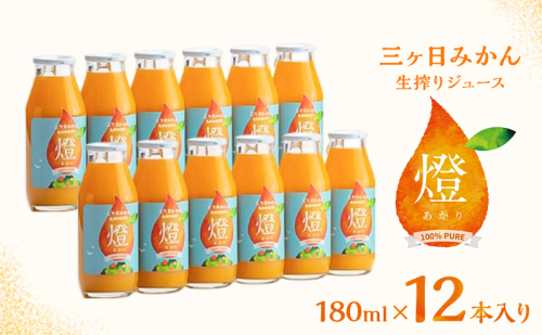 三ヶ日みかん生搾りジュース燈（あかり）【180ml×12本入】 みかん ジュース 濃厚 三ヶ日みかん青島 生搾り 100%ジュース 静岡 浜松市 2668305 - 静岡県浜松市