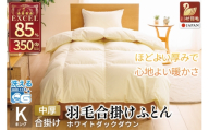 【春秋用】 洗える 羽毛布団 合掛け キング ホワイトダックダウン85％ 1.6kg 無地 アイボリー 中厚 春用 秋用 [川村羽毛 山梨県 韮崎市 20745419] 合い掛け 軽い羽毛 布団  コインランドリー 掛け布団 ダウンかけ布団 ふとん 羽毛ふとん 合掛け布団 エクセルゴールドラベル