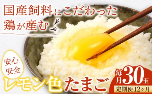 【定期便12か月】国産飼料にこだわった鶏が産む安全安心の 『レモン色たまご』30玉（25玉＋割れ保証5玉） ［Hn9］ 2669006 - 和歌山県九度山町