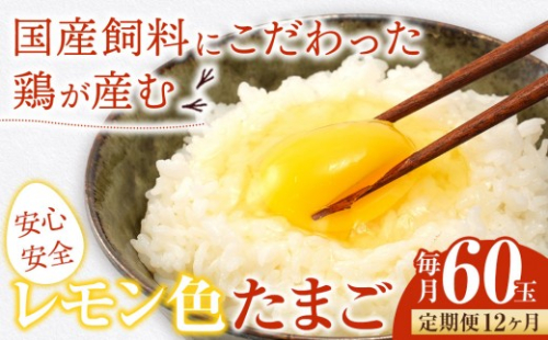 【定期便12か月】国産飼料にこだわった鶏が産む安全安心の 『レモン色たまご』60玉（55玉＋割れ保証5玉） ［Hn12］ 2669009 - 和歌山県九度山町