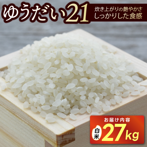 【先行予約・9月中旬より発送】 ★令和8年産★山崎観光農園のお米　ゆうだい21　白米27kg｜ 益子町 お米 大容量 ゆうだい21 白米 精米 27kg 高評価（AU042） 2670505 - 栃木県益子町