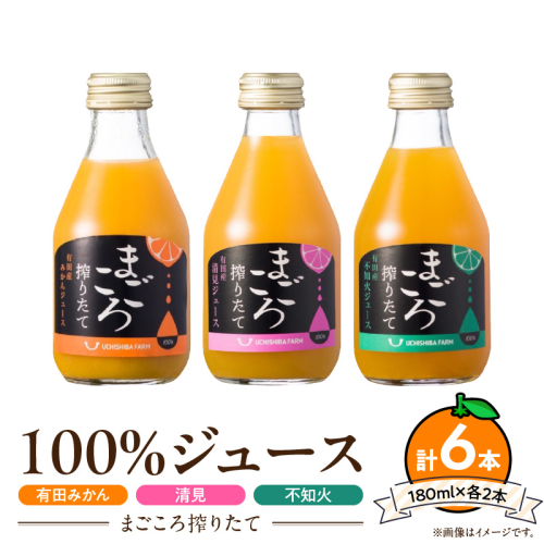 【まごころ搾りたて】100%ジュース《みかん・清見・不知火》180ml 各2本　計6本_ZE6438 2671586 - 和歌山県湯浅町