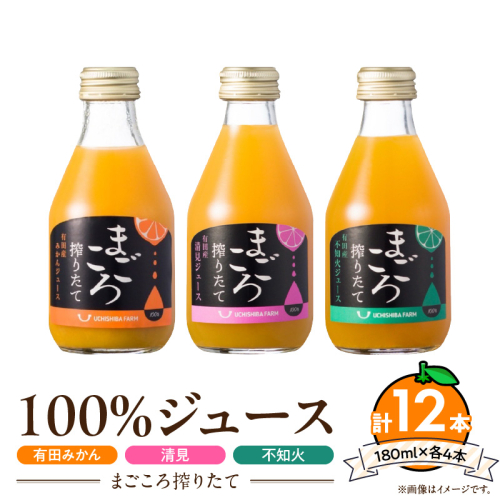 【まごころ搾りたて】100%ジュース《みかん・清見・不知火》180ml 各4本　計12本_ZE6439 2671587 - 和歌山県湯浅町