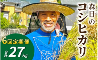 【令和8年産 新米 先行予約】【6ヶ月定期便】【白米】福井県大野市　森目のコシヒカリ 計27.0kg 4.5kg×6袋 |  お米 米 こめ 白米 コシヒカリ お米 精米 玄米 白米 こめ コメ お米 2026年産 おこめ ご飯 ごはん 送料無料 国産 白飯 産地直送 R8 おいしい ふるさと納税 R8