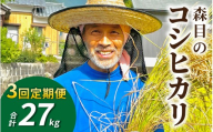 [令和8年産 新米 先行予約][3ヶ月定期便][白米]福井県大野市 森目のコシヒカリ計27kg (4.5kg×2袋) 3回配送 | お米 米 こめ 白米 コシヒカリ お米 精米 玄米 白米 こめ コメ お米 2026年産 おこめ ご飯 ごはん 送料無料 国産 白飯 産地直送 R8 おいしい ふるさと納税 R8