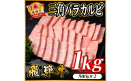 飛騨牛 三角バラカルビ焼肉 1kg(500g×2)タレ付き BBQ用 小分け【1746342】