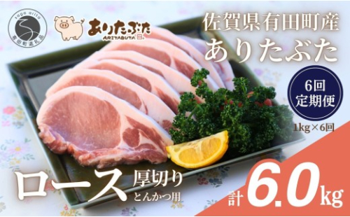 【6回定期便 総計6.0kg！真空個包装で便利】ありたぶた ロース 厚切り とんかつ用 6ヶ月連続  1kg（100g×10パック）【有田まちづくり公社】佐賀県産 有田町産 ブランド豚 ありたぶた 豚 ぶた 豚肉 ロース肉 とんかつ トンテキ ステーキ 小分け 全6回 N75-8 2674698 - 佐賀県有田町