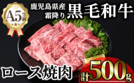 鹿児島県産A5等級黒毛和牛霜降りロース焼肉 (計500g・250g×2P) 牛肉 鹿児島県産 牛 黒毛和牛 ロース 焼肉 ロース肉 A5 冷凍 霜降り【KNOT】 A1104