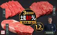 [3回 定期便] 土佐 あかうし 赤牛 赤身 贅沢 食べ比べ 3種 1.2kg | 和牛 あか牛 アカウシ 牛肉 希少 ブランド 国産 プレゼント ギフト 冷凍 贈答 高知県 南国市