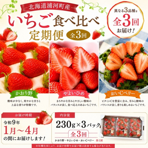 【令和9年1月～4月発送！】北海道浦河町産いちご食べ比べ定期便(全3回)[13-1629] 2679705 - 北海道浦河町