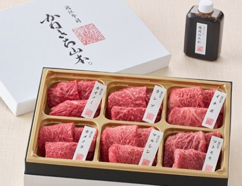 【カネ吉山本】近江牛赤身・焼肉6種盛り合わせ360g【Y203W】（国産牛　和牛　ブランド牛　ブランド和牛　黒毛和牛　牛肉　肉　高級　人気　おすすめ　神戸牛　松阪牛 に並ぶ 日本三大和牛 近江牛） 2679748 - 滋賀県近江八幡市