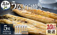 【10日程度で発送】高知県産鰻の白焼き120～130ｇ 5尾 蒲焼きのタレ5袋 エコ包装 yw-0128